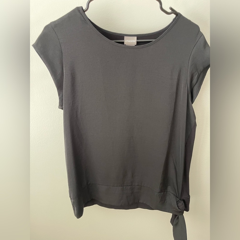 Chico’s Black Side-Tie Cap Sleeve Blouse Sz. 1